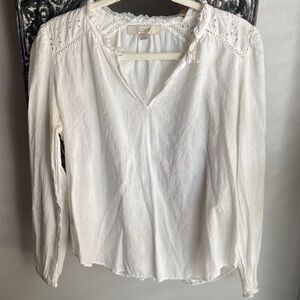 LOFT Ivory Embroidered Blouse